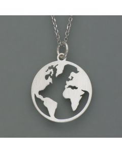 Earth globe on necklace in silver