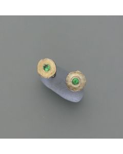 Blackened ear studs with tsavorite, patina