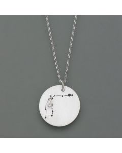 Aquarius zodiac pendant made of sterling silver with a diamond
