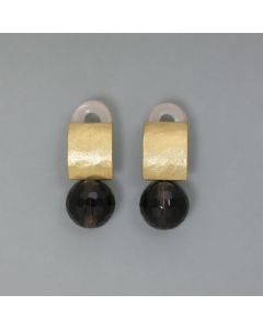 Clip earrings, smoky quartz and gold-plated silver