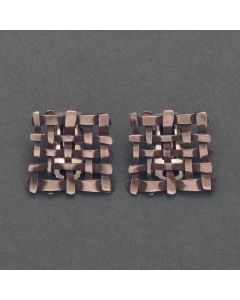 “Lattice” Large Blackened Silver Clip Earrings