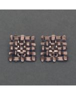 “Lattice” Large Blackened Silver Clip Earrings
