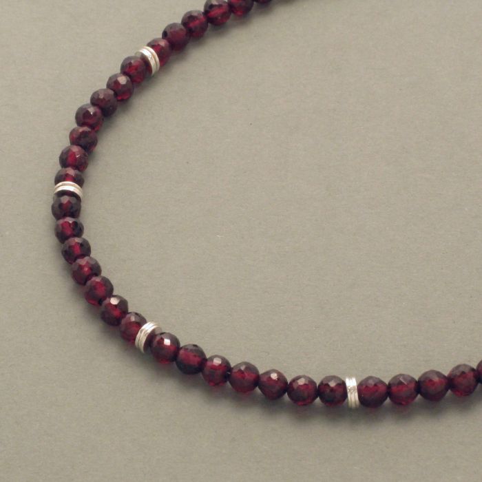 Faceted Garnet Bead Necklace with Silver: luxurious, sterling