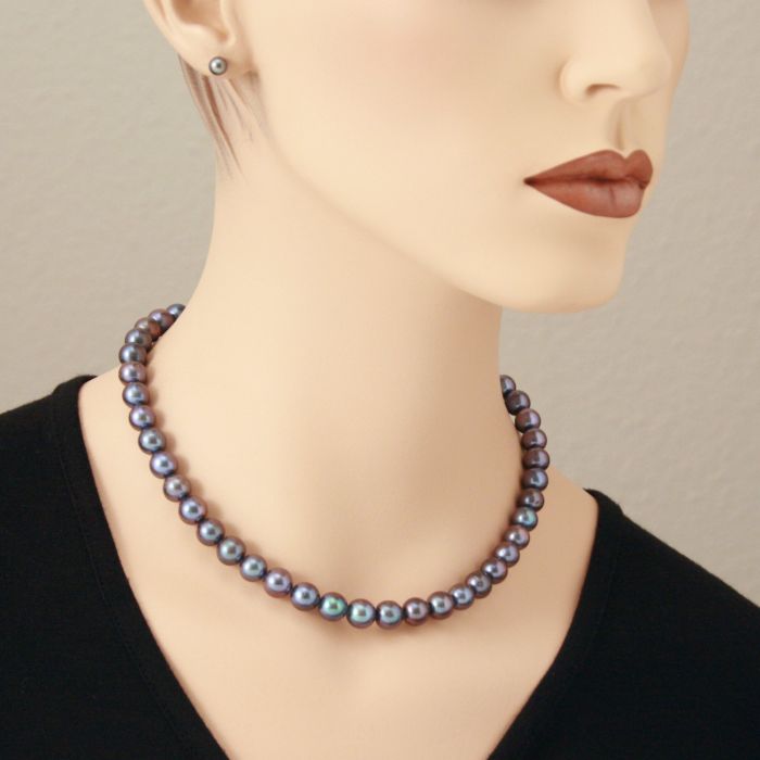 Mahi Rhodium Plated Cute & Delicate Dark Blue Crystals Necklace Set fo
