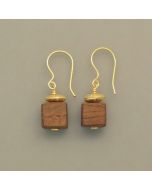 Oak Wood Earrings with Flattened Gold-Plated Silver Beads