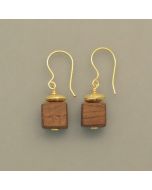 Oak Wood Earrings with Flattened Gold-Plated Silver Beads