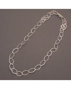 Long silver necklace with small marquise shape links