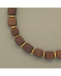 Oak Wood Necklace with Flattened Gold-Plated Silver Beads