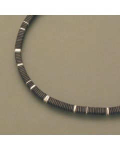 Hematite necklace, large plates, silver