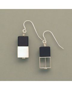 Earrings with Ebony and Silver Cubes