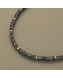 Hematite necklace, large plates, gold-plated