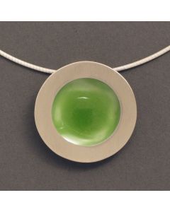 Green Enamel Pendant with Silver Shell