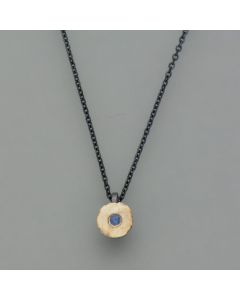 Blackened necklace with sapphire, patina