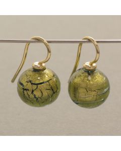 Gold Green Murano Glass Bead Earrings