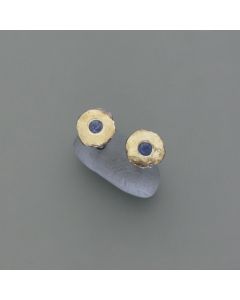 Blackened ear studs with sapphire, patina