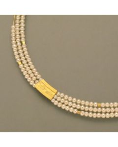 3-row Pearl necklace, gold-plated