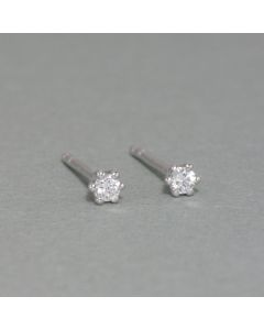 White Gold Ear Studs with Small Diamonds