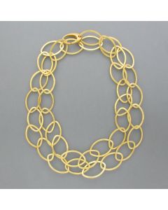 Long necklace with navette eyelets, gold plated