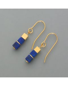 Cube earrings Lapis Lazuli, gilded