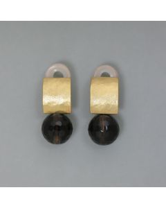 Clip earrings, smoky quartz and gold-plated silver