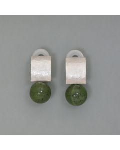 Ear clips, jade and silver
