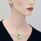 Green Enamel Pendant with Silver Shell